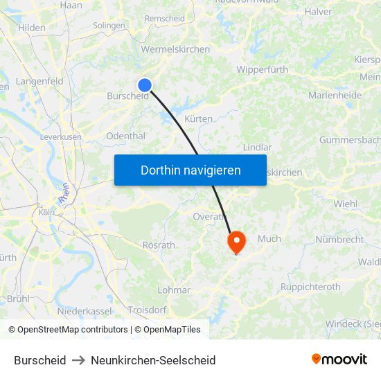 Burscheid to Neunkirchen-Seelscheid map