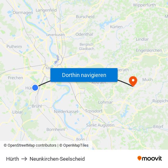 Hürth to Neunkirchen-Seelscheid map