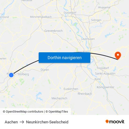 Aachen to Neunkirchen-Seelscheid map