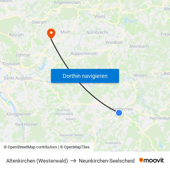 Altenkirchen (Westerwald) to Neunkirchen-Seelscheid map