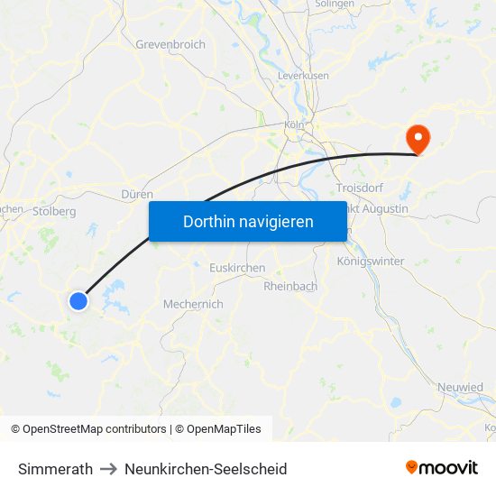 Simmerath to Neunkirchen-Seelscheid map