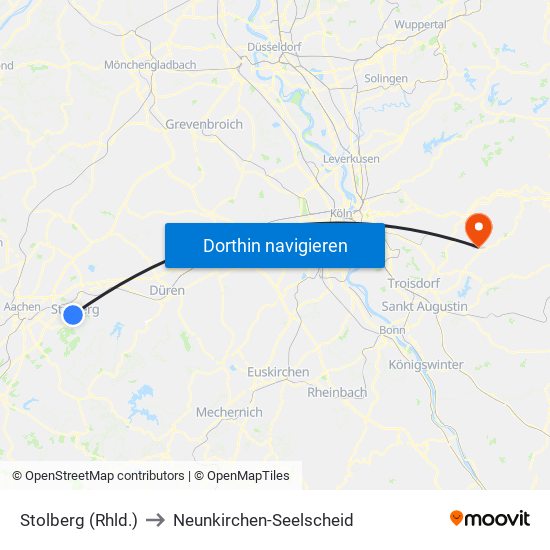 Stolberg (Rhld.) to Neunkirchen-Seelscheid map