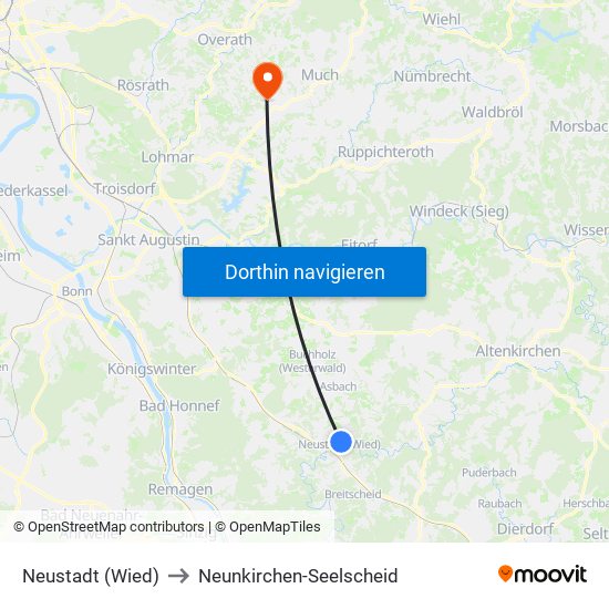 Neustadt (Wied) to Neunkirchen-Seelscheid map