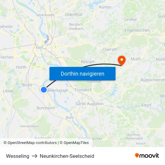 Wesseling to Neunkirchen-Seelscheid map
