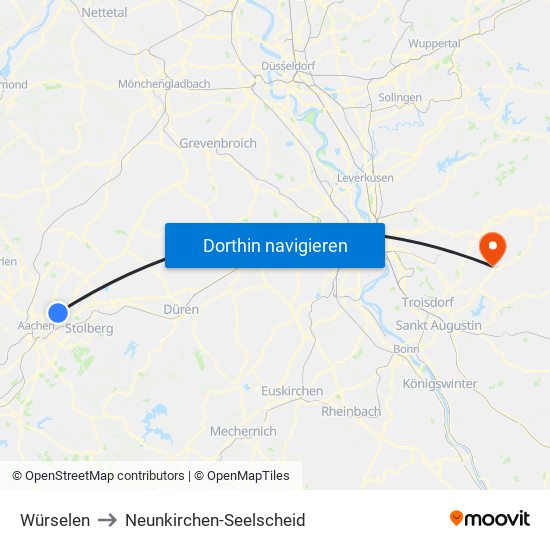 Würselen to Neunkirchen-Seelscheid map