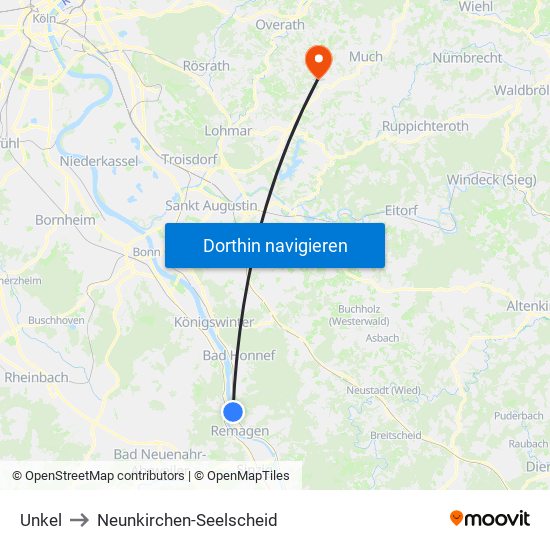 Unkel to Neunkirchen-Seelscheid map