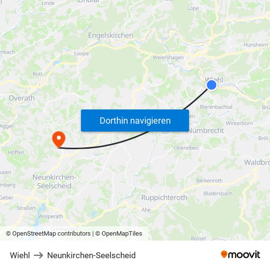 Wiehl to Neunkirchen-Seelscheid map