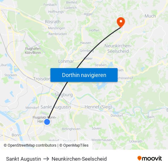 Sankt Augustin to Neunkirchen-Seelscheid map