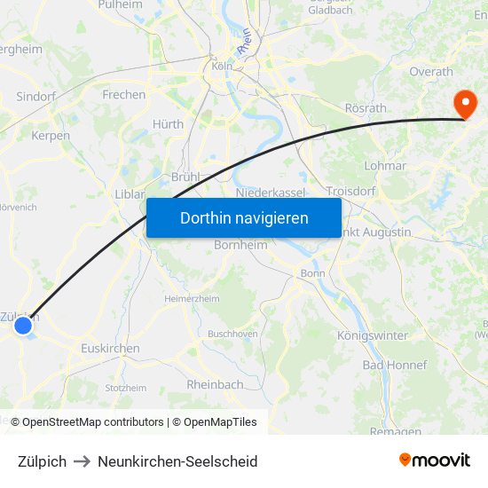 Zülpich to Neunkirchen-Seelscheid map