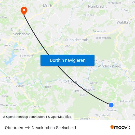 Oberirsen to Neunkirchen-Seelscheid map