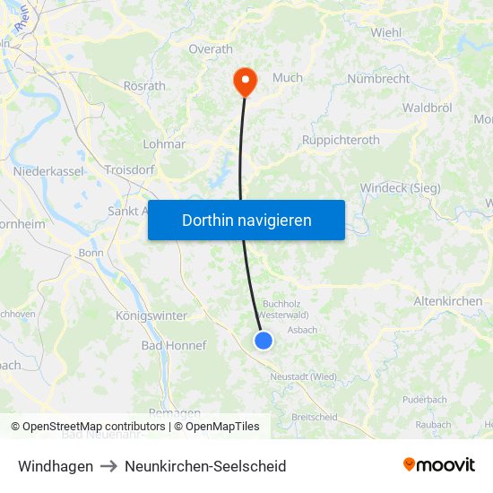 Windhagen to Neunkirchen-Seelscheid map