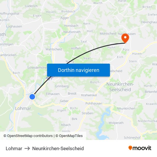 Lohmar to Neunkirchen-Seelscheid map