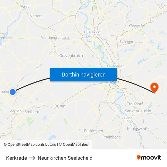 Kerkrade to Neunkirchen-Seelscheid map