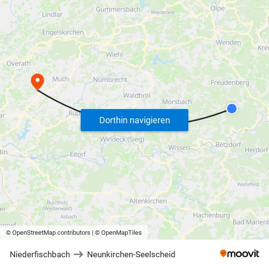 Niederfischbach to Neunkirchen-Seelscheid map