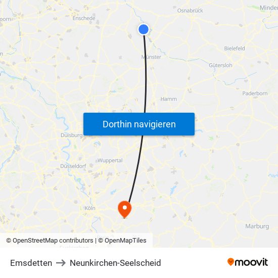 Emsdetten to Neunkirchen-Seelscheid map