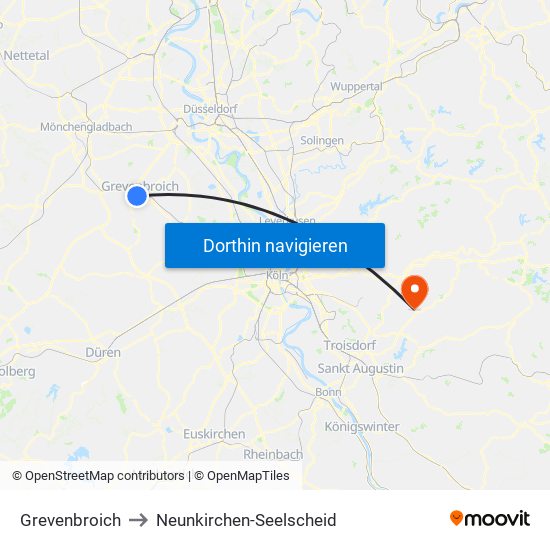 Grevenbroich to Neunkirchen-Seelscheid map