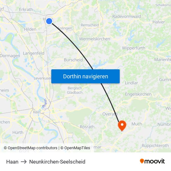 Haan to Neunkirchen-Seelscheid map