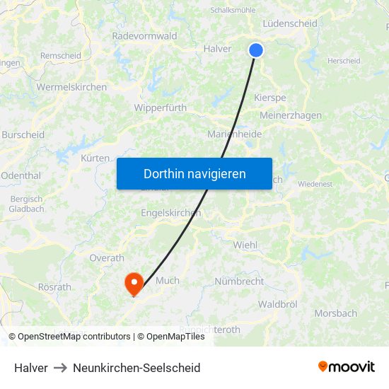 Halver to Neunkirchen-Seelscheid map