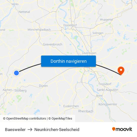 Baesweiler to Neunkirchen-Seelscheid map