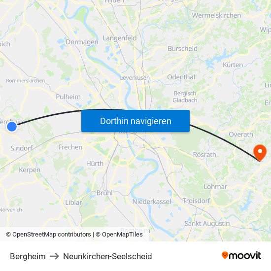 Bergheim to Neunkirchen-Seelscheid map