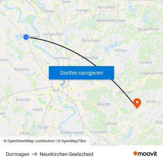 Dormagen to Neunkirchen-Seelscheid map