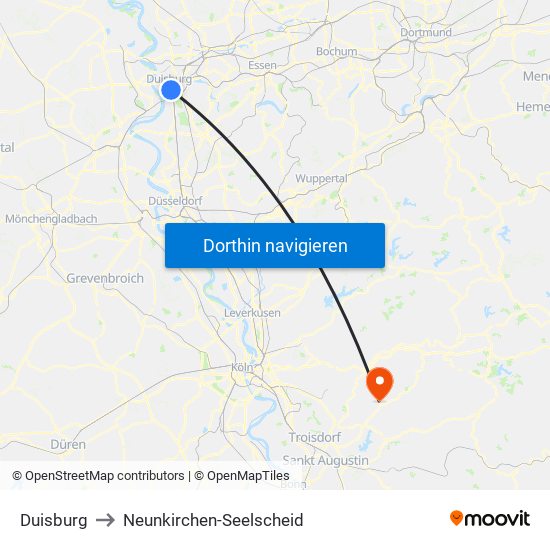 Duisburg to Neunkirchen-Seelscheid map