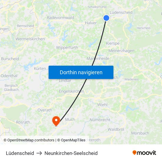 Lüdenscheid to Neunkirchen-Seelscheid map