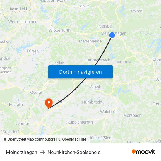 Meinerzhagen to Neunkirchen-Seelscheid map