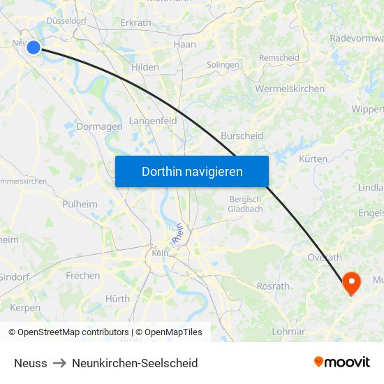 Neuss to Neunkirchen-Seelscheid map