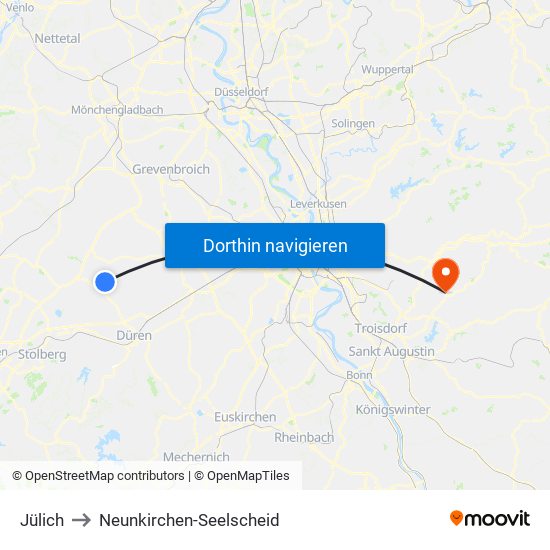 Jülich to Neunkirchen-Seelscheid map