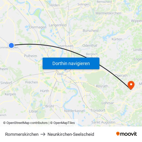 Rommerskirchen to Neunkirchen-Seelscheid map