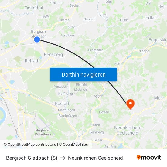 Bergisch Gladbach (S) to Neunkirchen-Seelscheid map