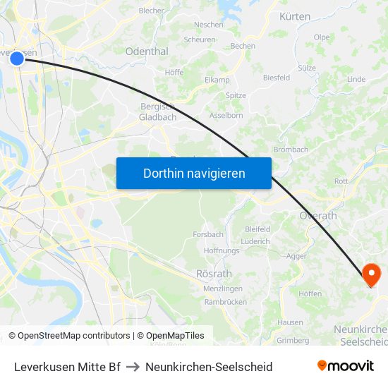 Leverkusen Mitte Bf to Neunkirchen-Seelscheid map