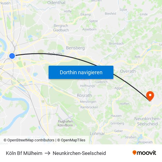 Köln Bf Mülheim to Neunkirchen-Seelscheid map