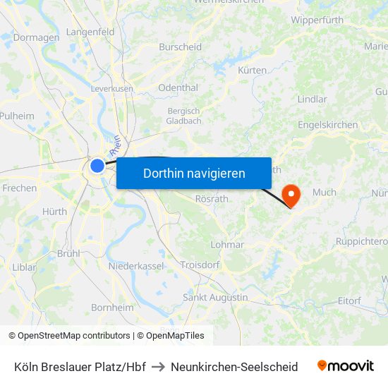 Köln Breslauer Platz/Hbf to Neunkirchen-Seelscheid map