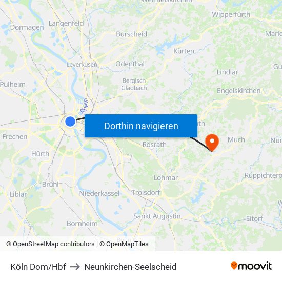 Köln Dom/Hbf to Neunkirchen-Seelscheid map