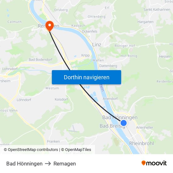 Bad Hönningen to Remagen map