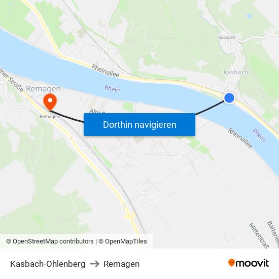 Kasbach-Ohlenberg to Remagen map