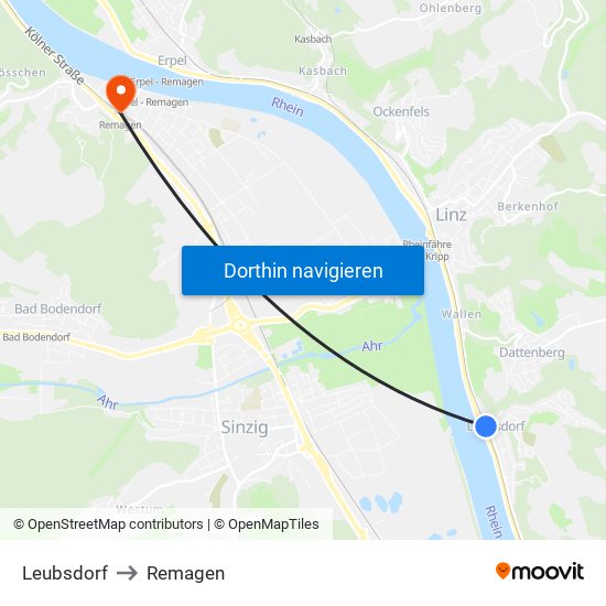Leubsdorf to Remagen map