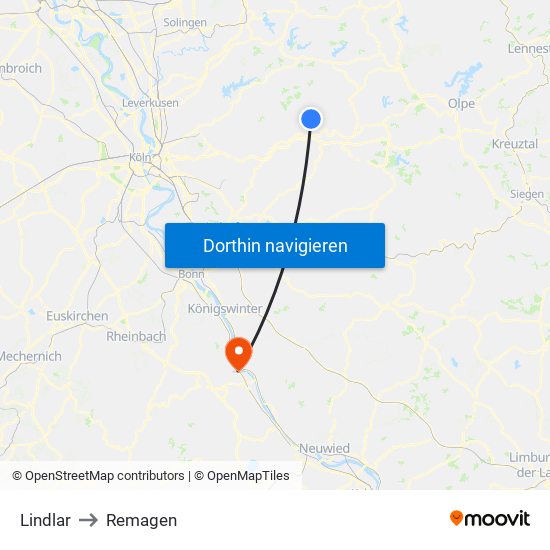 Lindlar to Remagen map