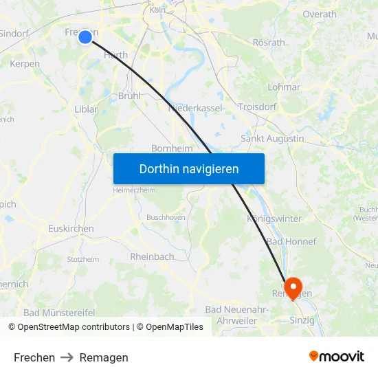Frechen to Remagen map