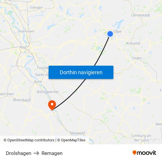 Drolshagen to Remagen map