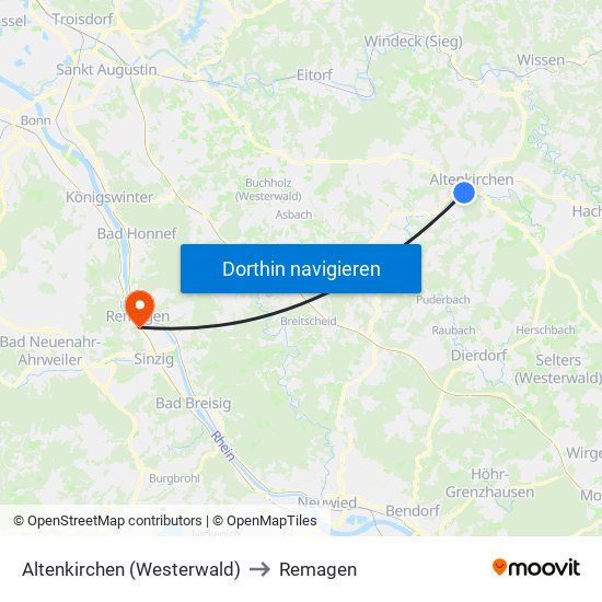 Altenkirchen (Westerwald) to Remagen map