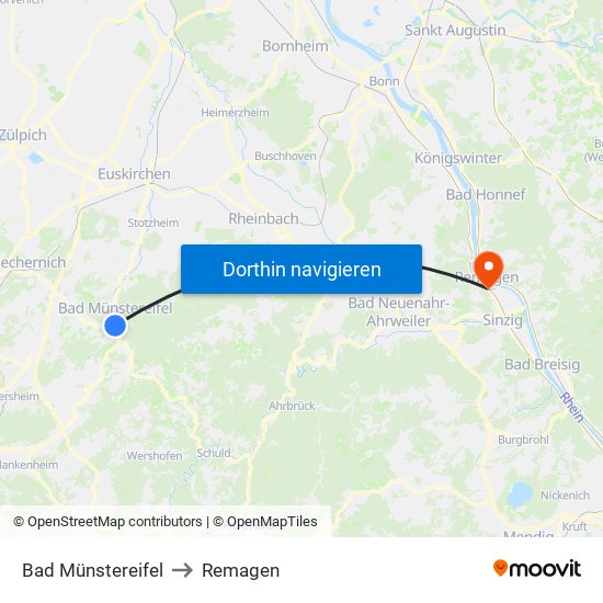 Bad Münstereifel to Remagen map