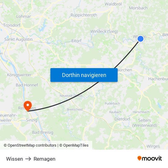 Wissen to Remagen map