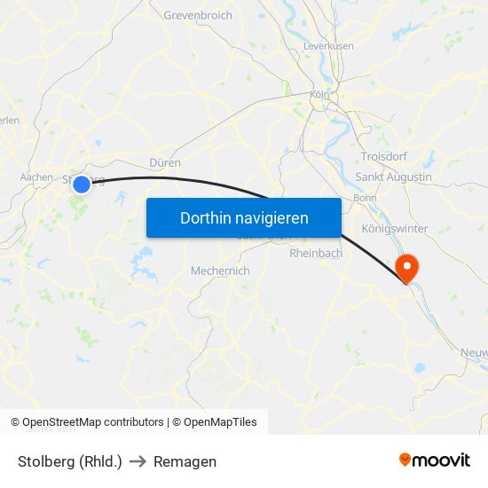 Stolberg (Rhld.) to Remagen map