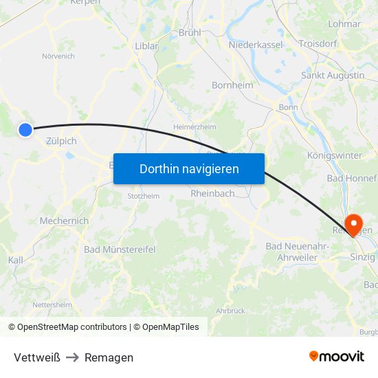 Vettweiß to Remagen map