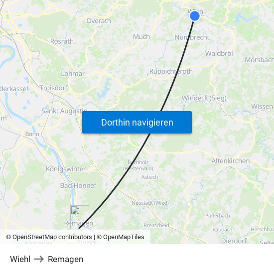Wiehl to Remagen map