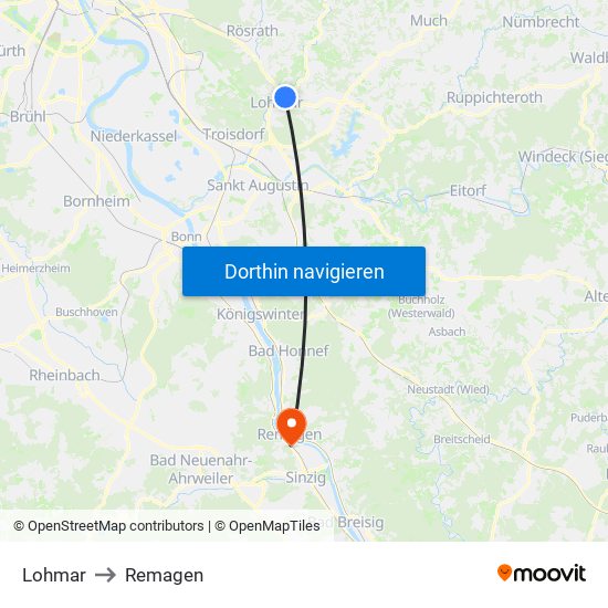 Lohmar to Remagen map