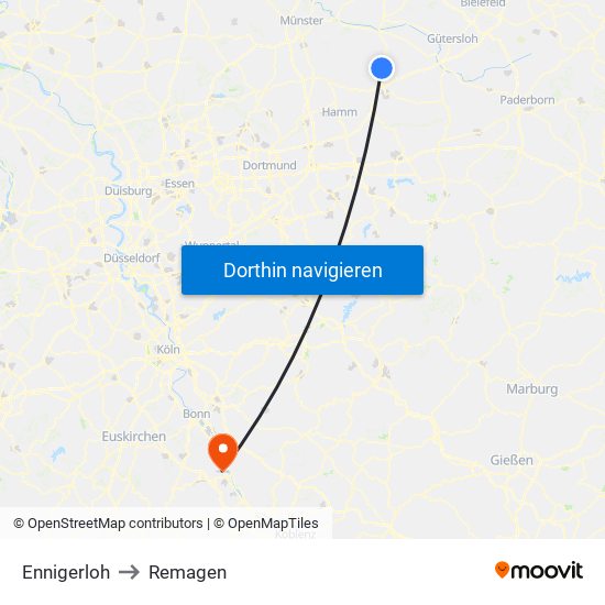 Ennigerloh to Remagen map